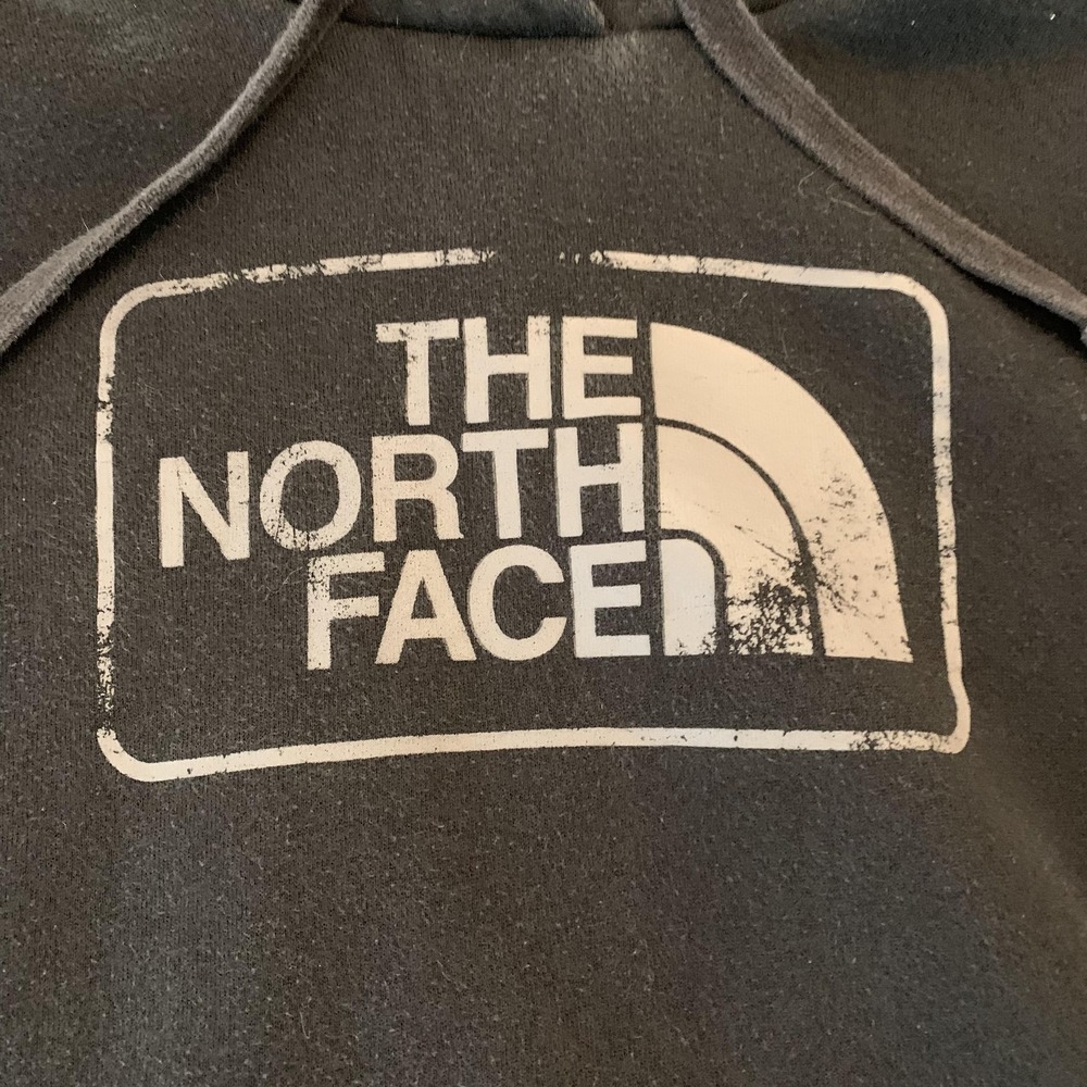 The North Face Hoodie Womens Small‎ Gray Box Logo Pullover Sweatshirt Fleece
